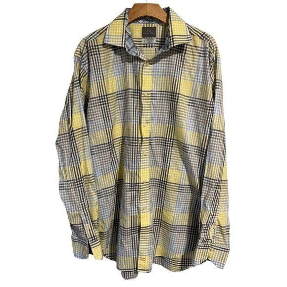 Thomas Dean Other - Thomas Dean Dress Shirt Men's XL Long Sleeve Button Up Yellow Blue Flip Cuffs